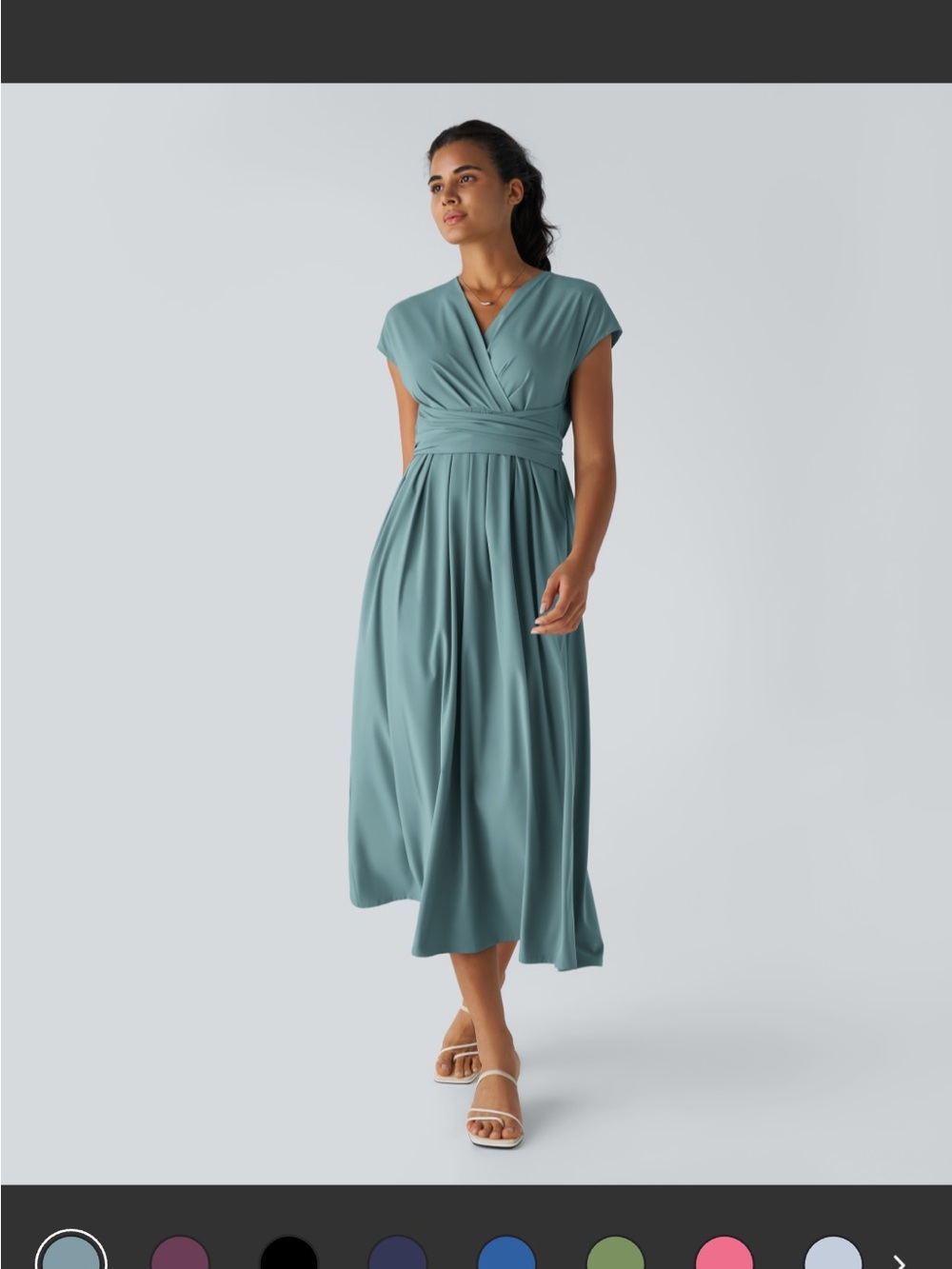 HALARA Draped V‑Neck Midi Dress in Seafoam